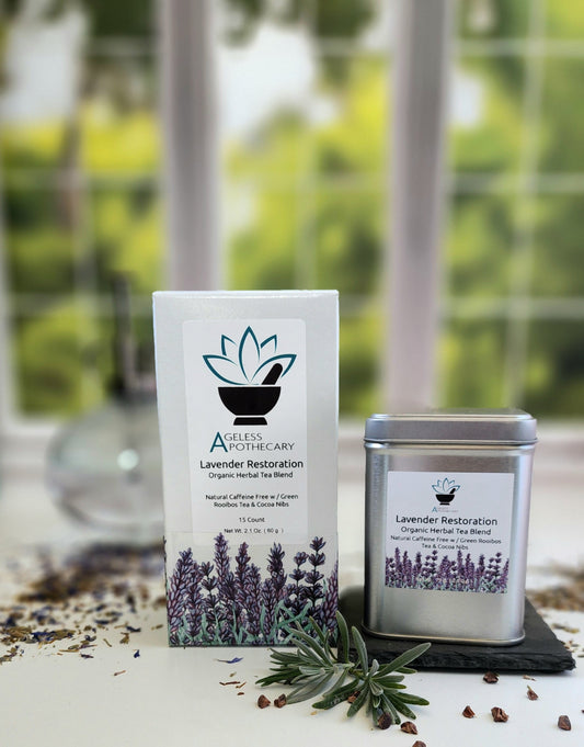 Lavender Restoration - Caffeine Free Organic Herbal Loose Tea Blend with Green Rooibos Tea & Cocoa Nibs