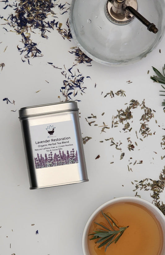 Lavender Restoration - Caffeine Free Organic Herbal Loose Tea Blend with Green Rooibos Tea & Cocoa Nibs