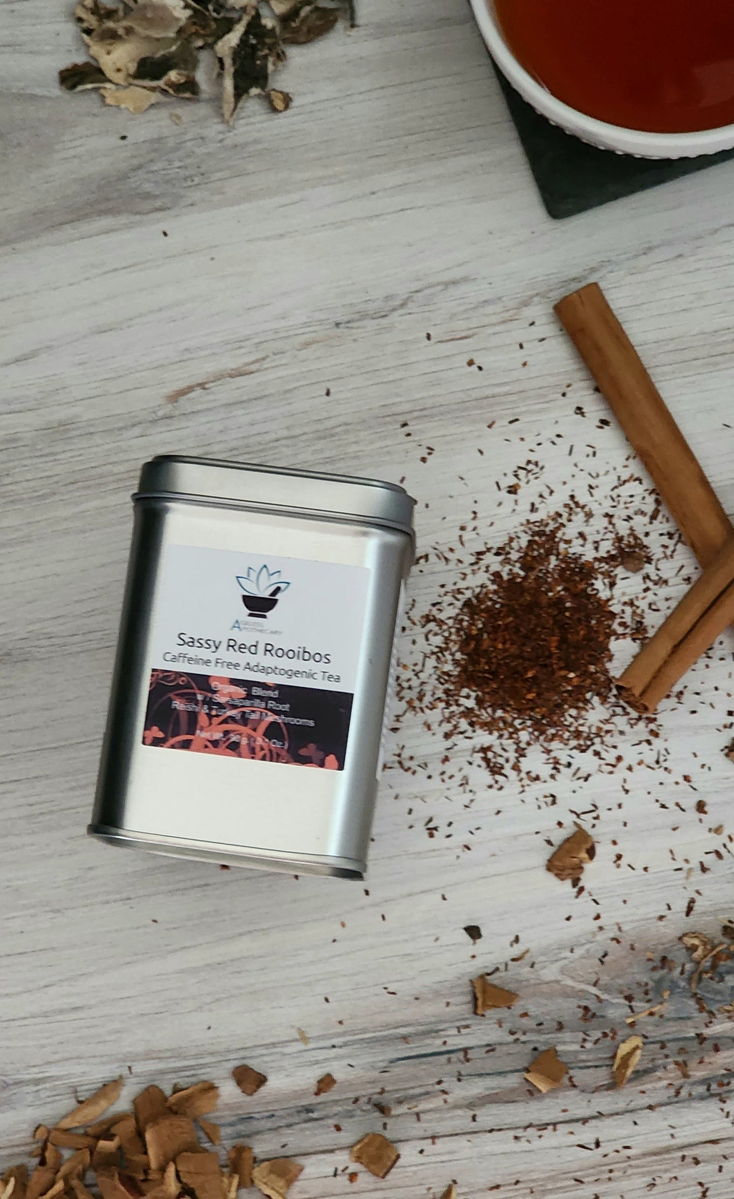 Sassy Red Rooibos Caffeine Free Adaptogenic Loose Tea with Strainer